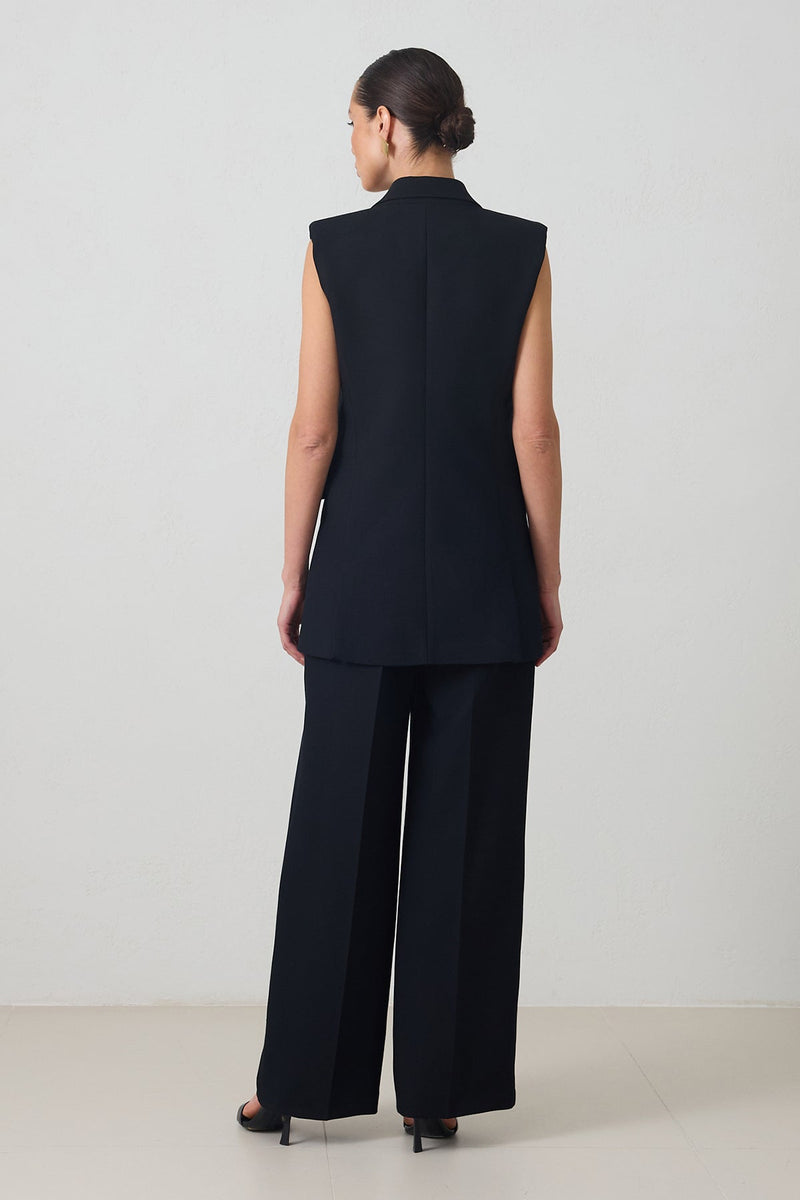 Setre Sleeveless Vest And Relaxed Cut Trouser Suit Black