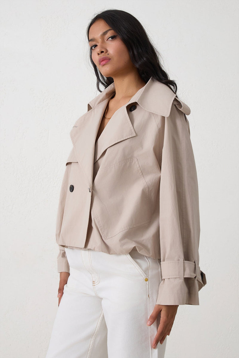 Setre Trench Coat With Collar And Asymmetrical Closure Detail Beige