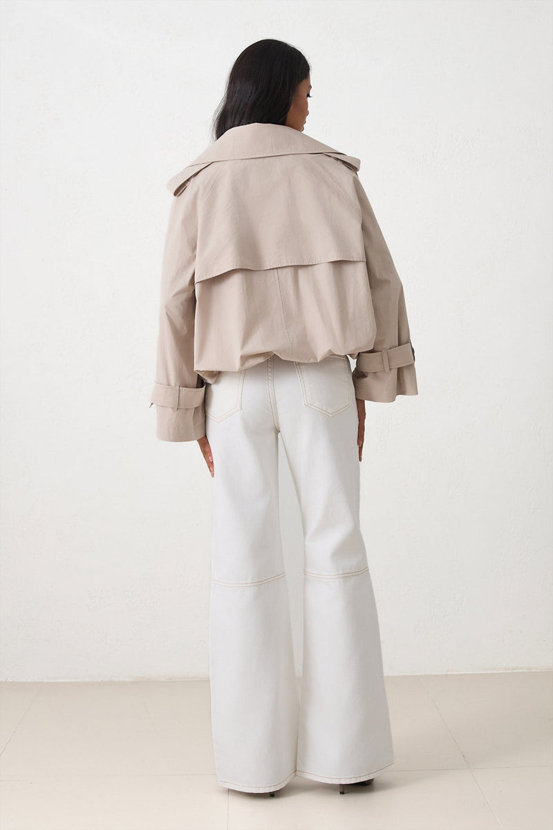 Setre Trench Coat With Collar And Asymmetrical Closure Detail Beige