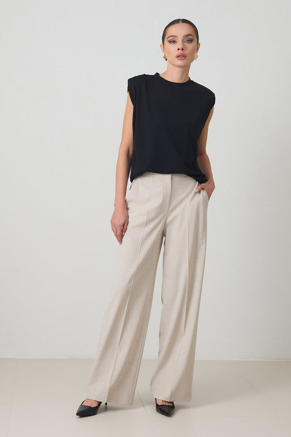 Setre High Waist Formal Trousers Beige