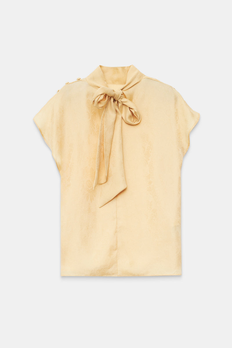 Setre High Neck Short Sleeve Blouse Light Yellow