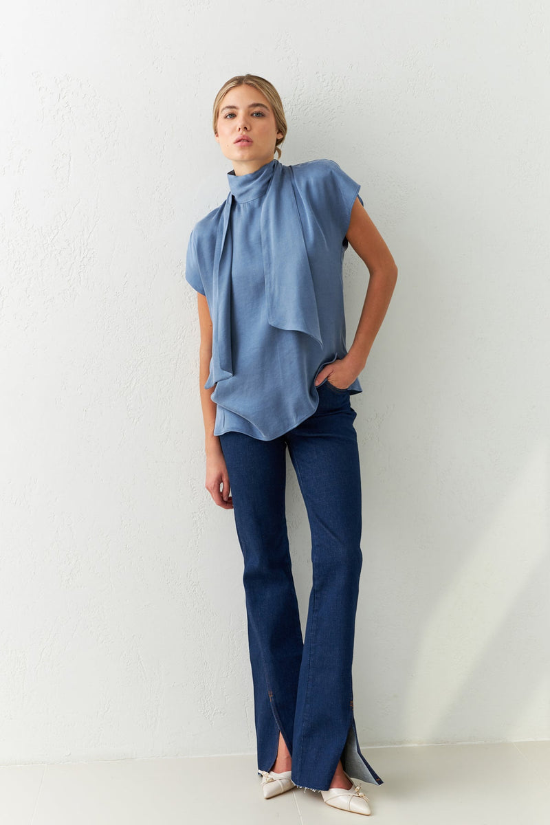 Setre Collar Lace Detailed Blouse Blue