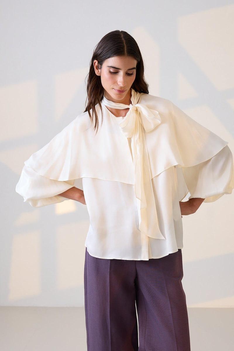 Setre Cape-Effect With Tie Detail Blouse Cream