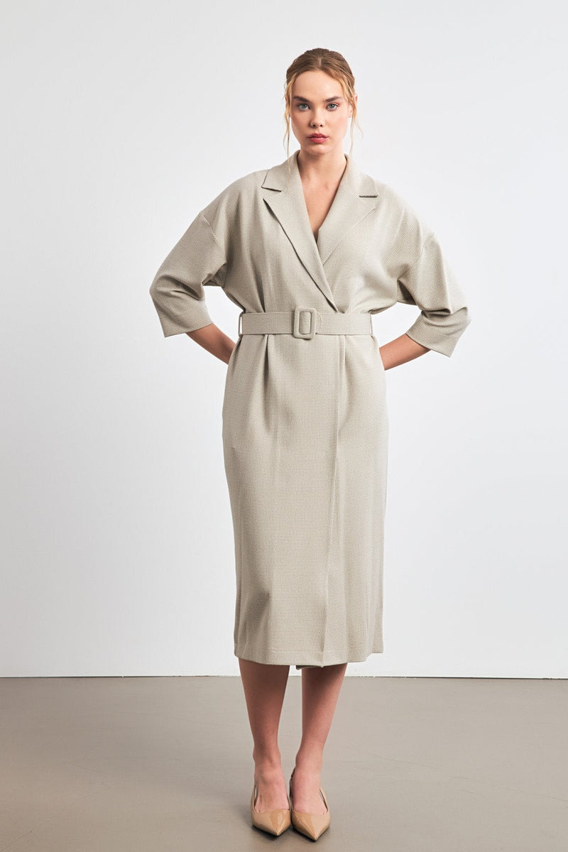 Setre Long Sleeve Belted Shirt Dress Beige