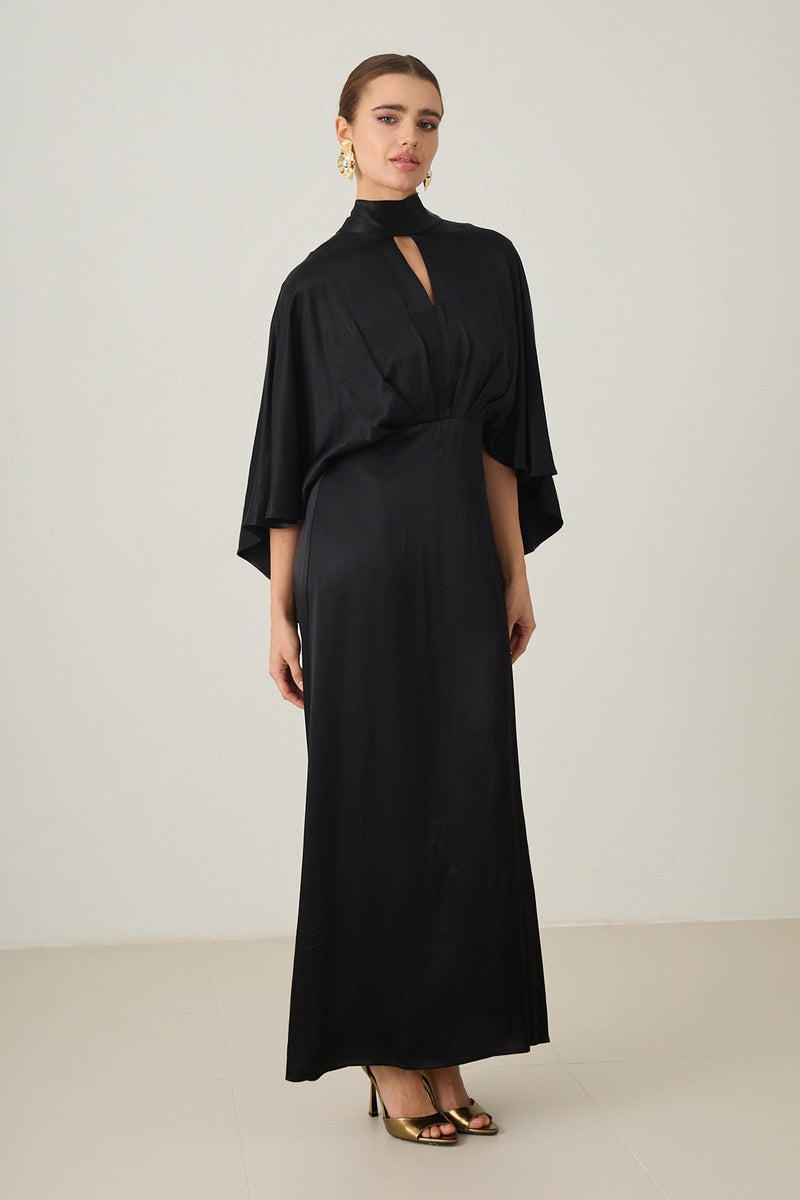 Setre Front Keyhole Detail Cape Dress Black