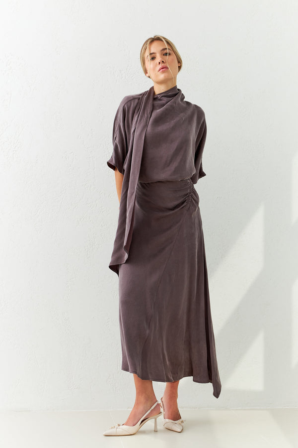 Setre Asymmetrical Gathered Skirt Brown