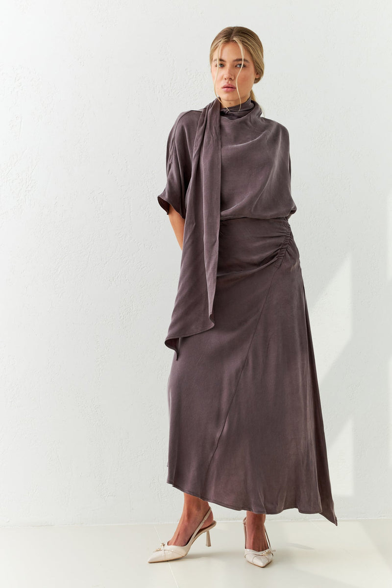 Setre Asymmetrical Gathered Skirt Brown