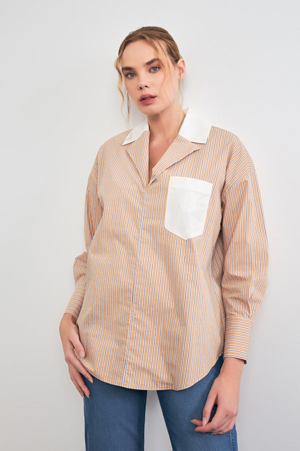 Setre V-Neck Striped Shirt Camel