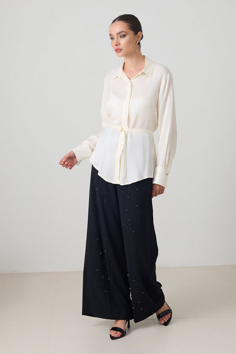 Setre Waist Belted Long Sleeve Shirt Cream