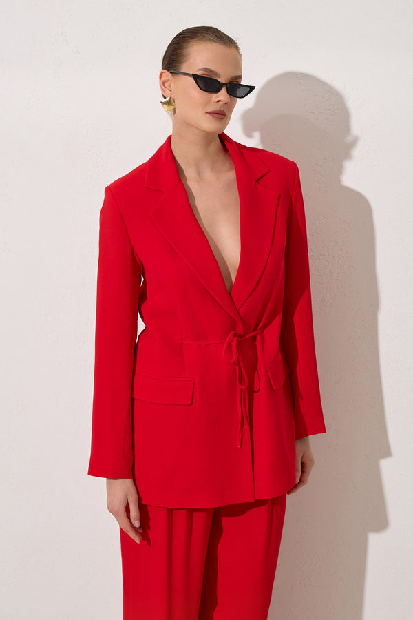 Setre Flap Pockets Drawstring Suit Red