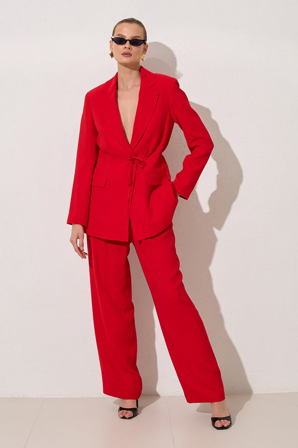 Setre Flap Pockets Drawstring Suit Red