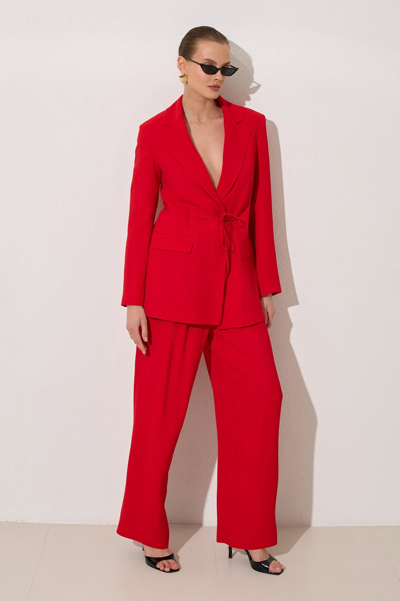 Setre Flap Pockets Drawstring Suit Red