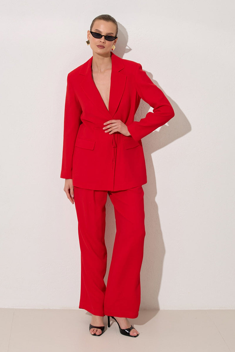 Setre Flap Pockets Drawstring Suit Red