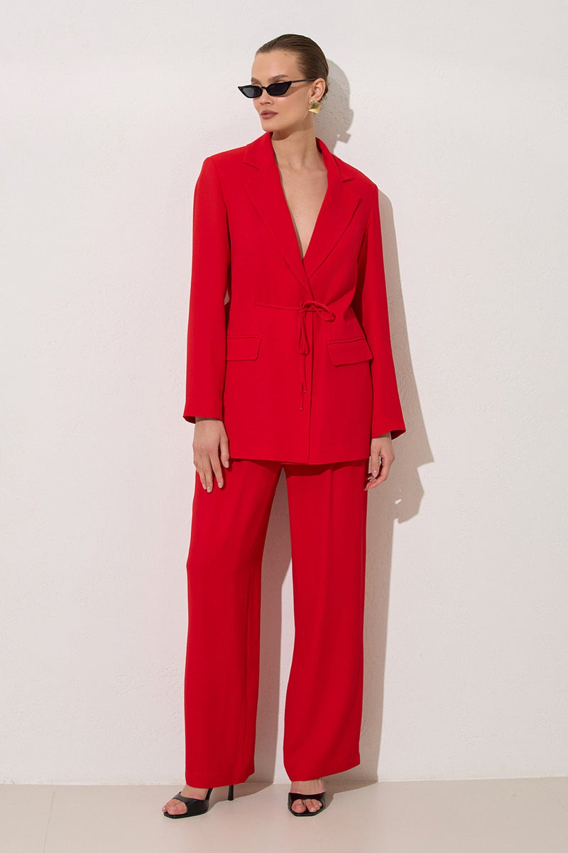 Setre Flap Pockets Drawstring Suit Red
