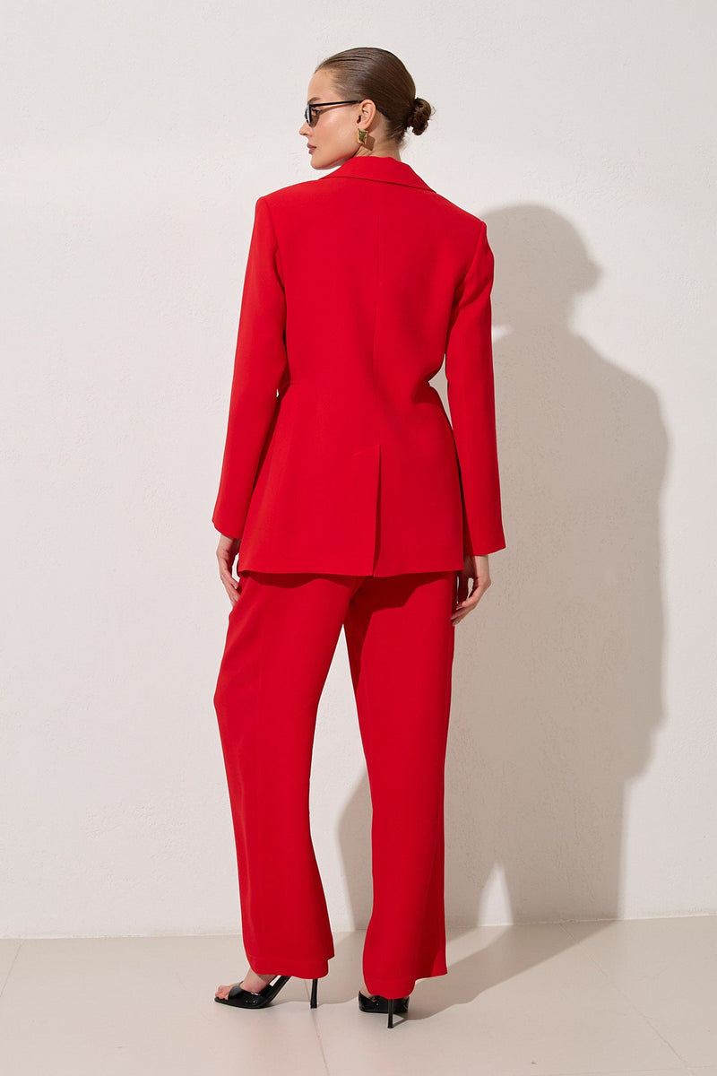 Setre Flap Pockets Drawstring Suit Red