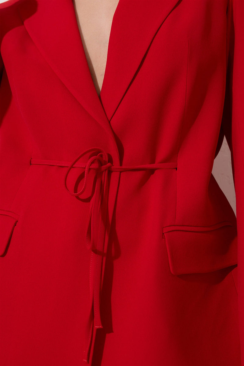 Setre Flap Pockets Drawstring Suit Red