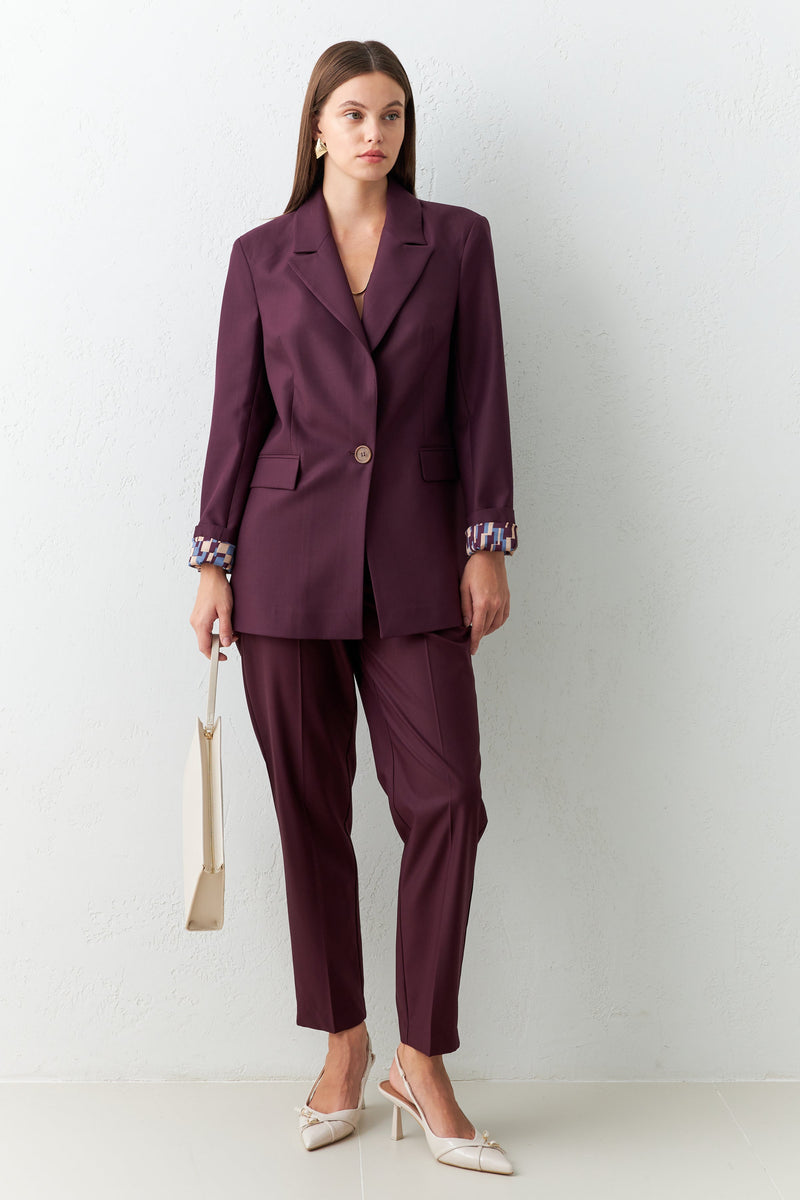 Setre Inner Lining Detailed Single Button Jacket Burgundy