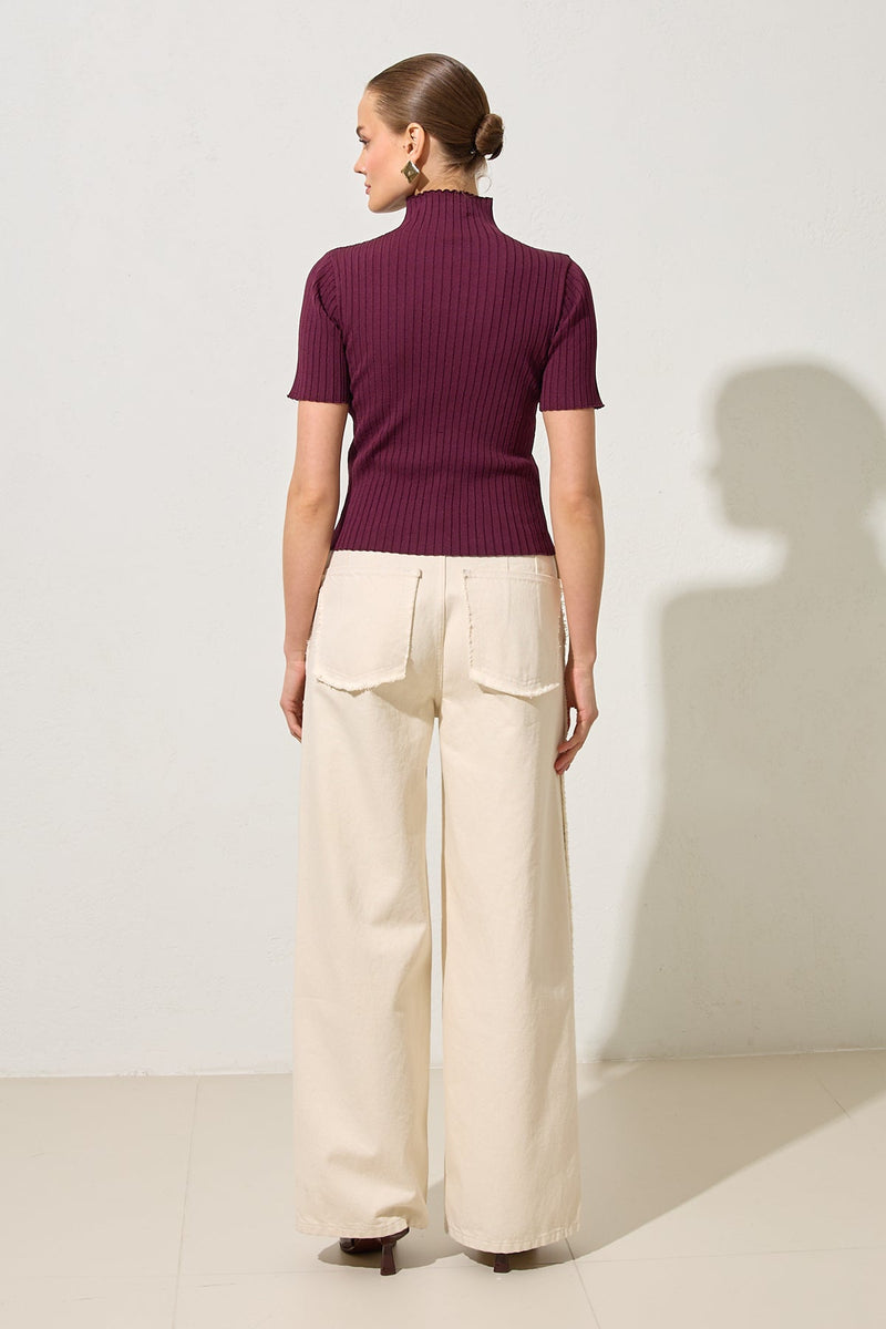 Setre Turtleneck Short Sleeves Blouse Burgundy