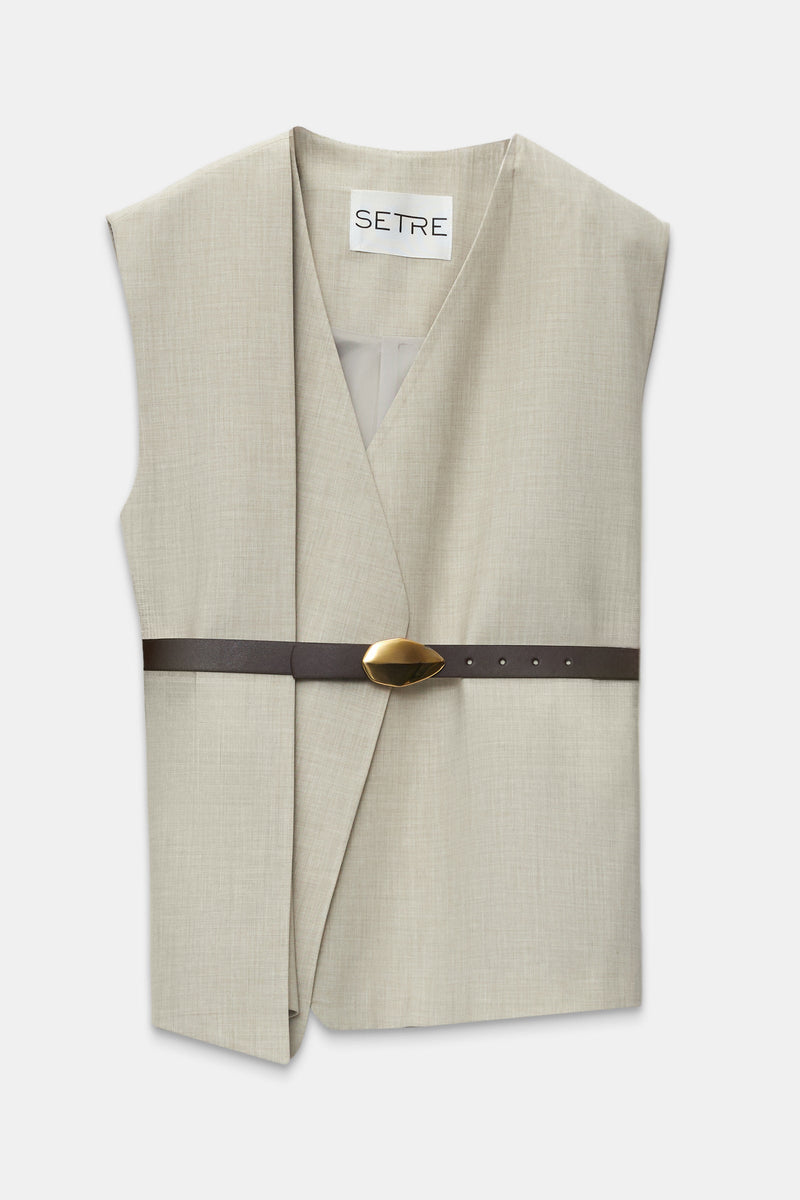 Setre Surplice Neck Solid Vest Beige