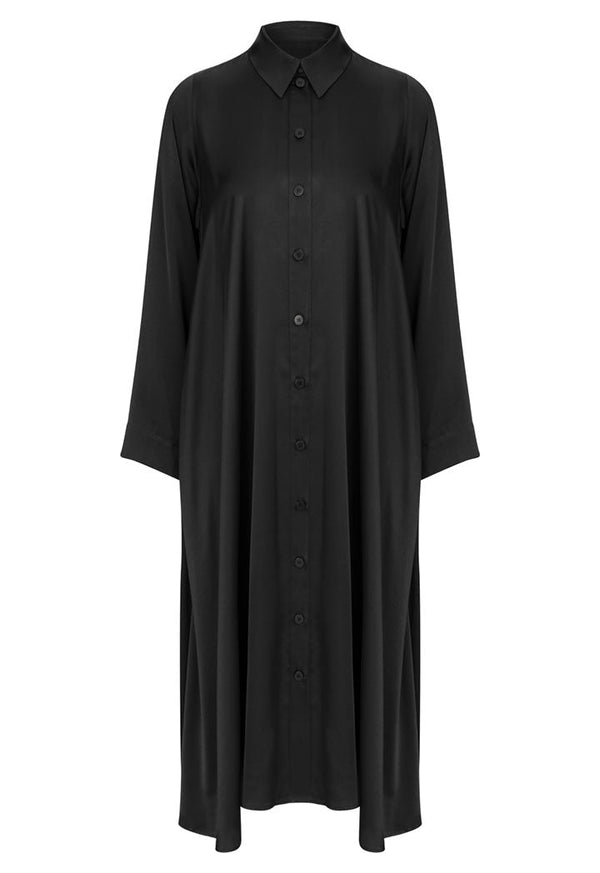 Nu Long Sleeve Relaxed Fit Long Shirt Dress Black