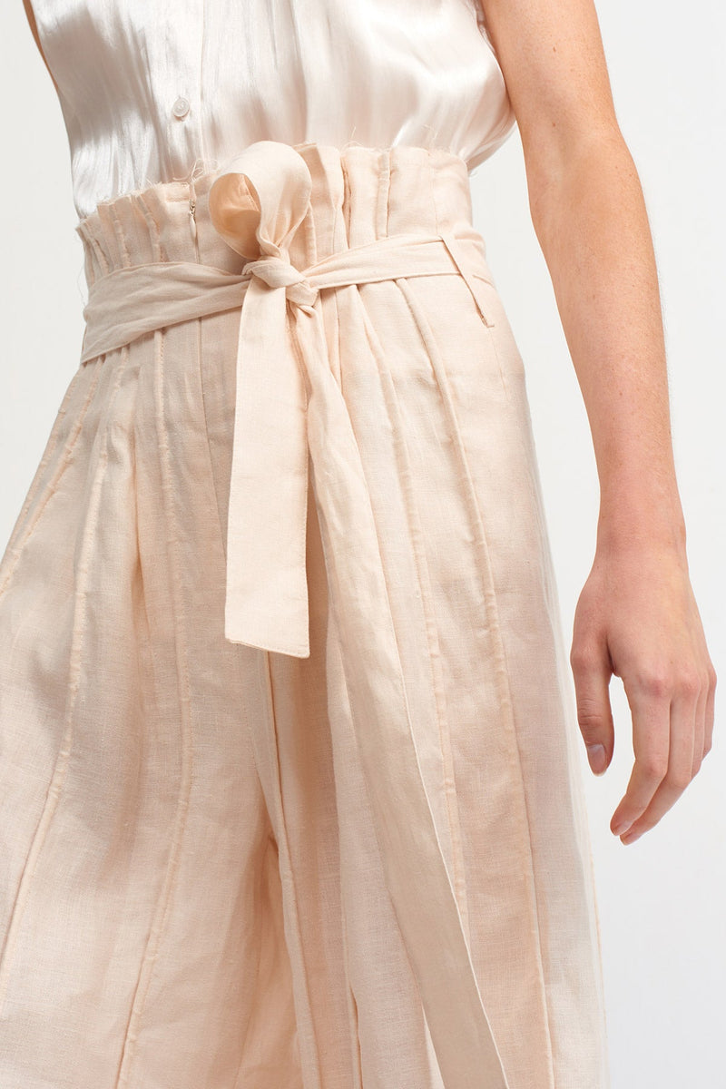 Nu Lined Detail Belted Trouser Off White