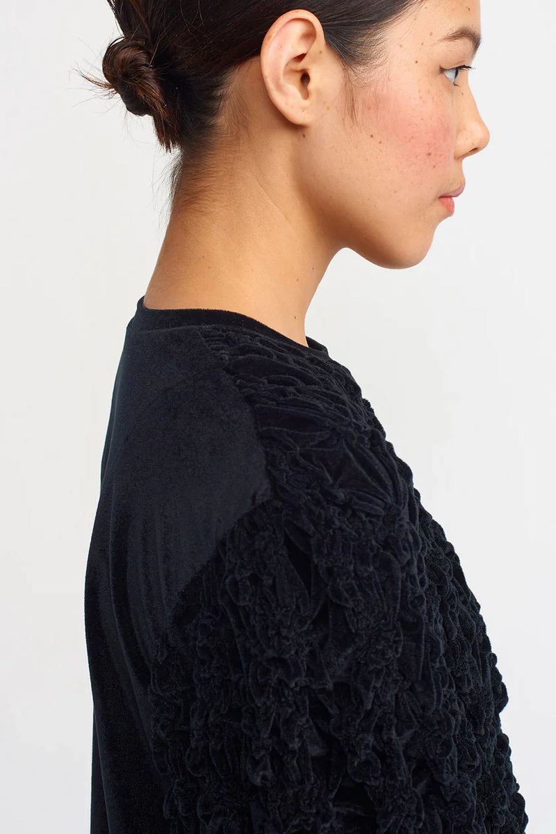 NU Velvet Shirred Detail T-Shirt Black