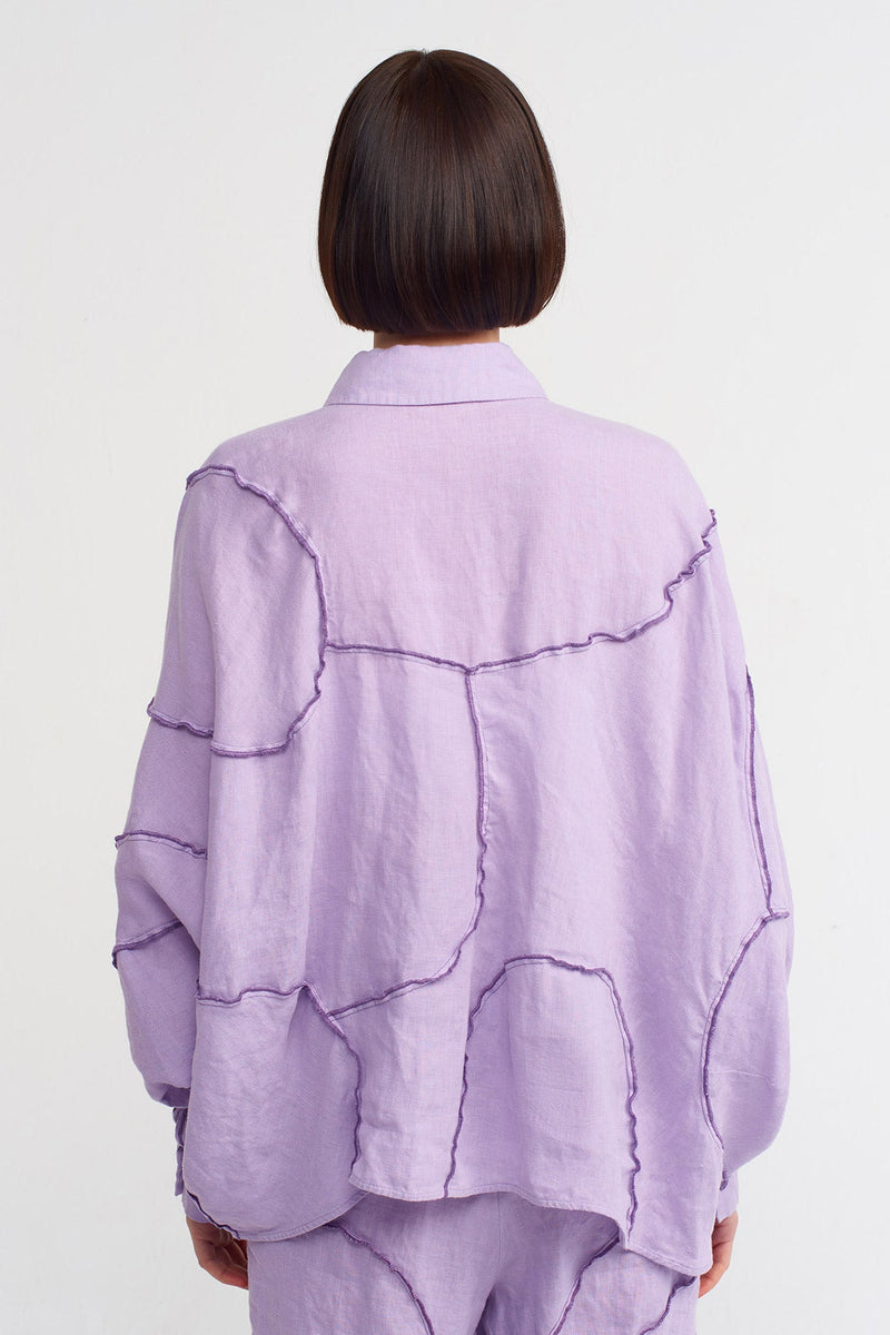 NU Stitched Detail Linen Shirt Purple