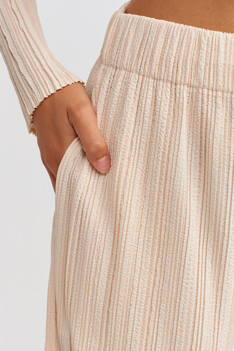 NU Solid Pleated Trousers Natural