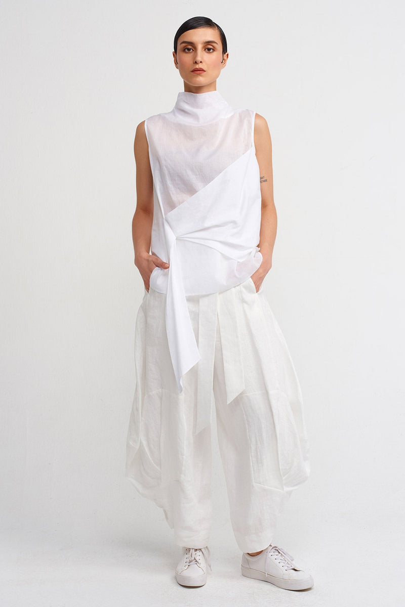 NU Belted Voile Blouse Off White