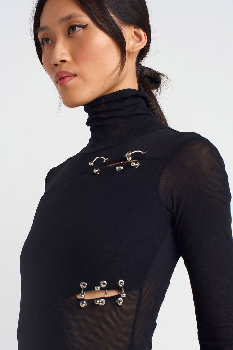 NU Bird-Eye Accented Tulle Bodysuit Black