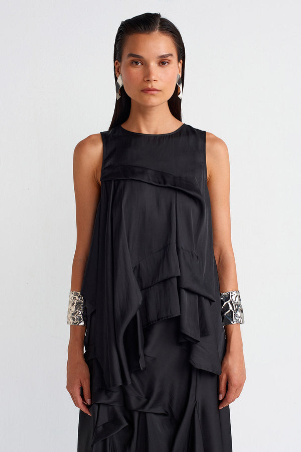 Nu Pleated Satin Blouse Black