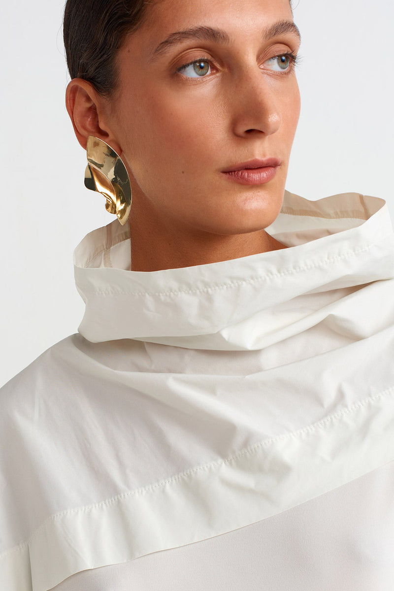 Nu Organza And Taffeta Striped Asymmetrical Blouse Ecru