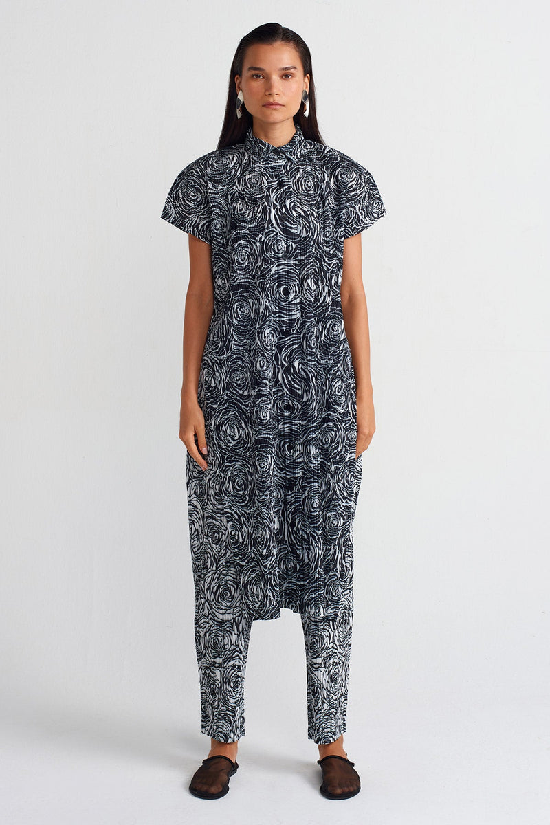 Nu Printed Pleated Long Shirt Multi Color