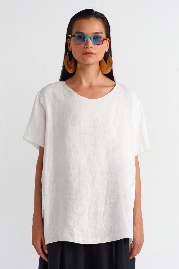 Nu Long Back Oversized Linen Blouse Off White