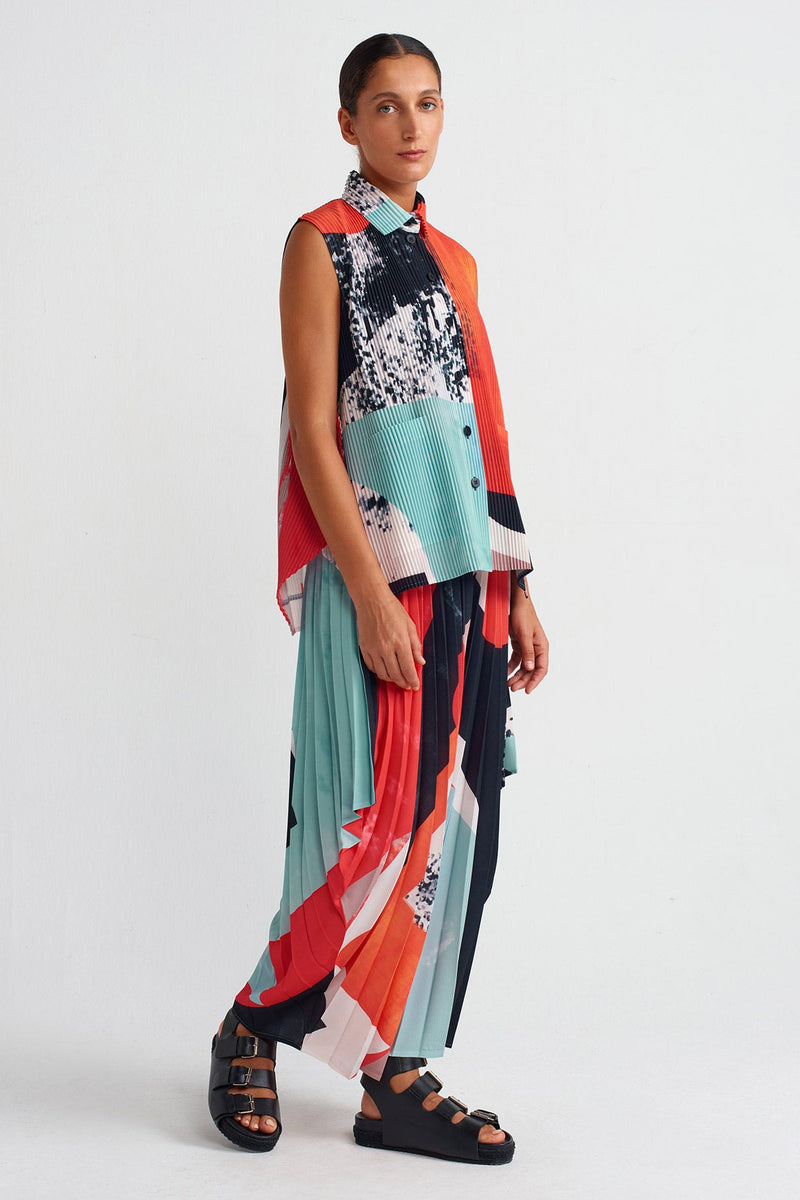 NU Patterned Pleated Shirt Multi Color