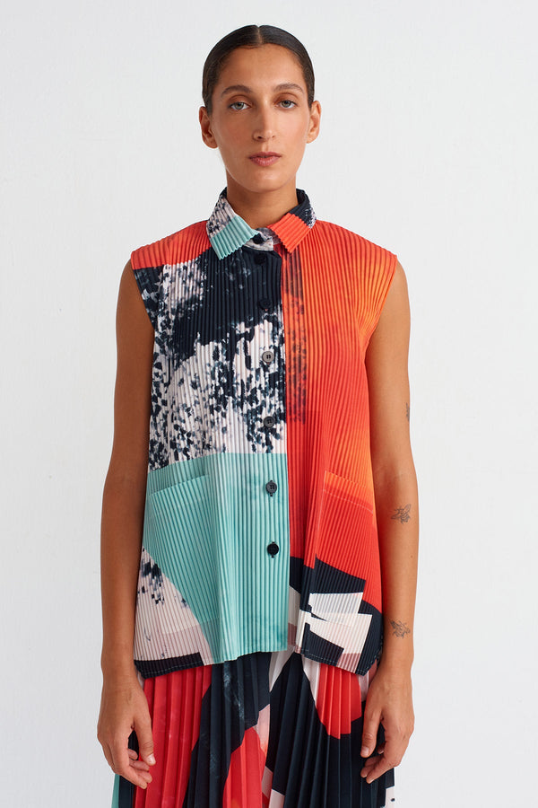 NU Patterned Pleated Shirt Multi Color