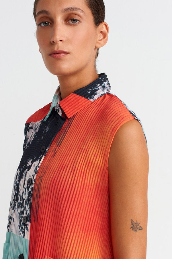 NU Patterned Pleated Shirt Multi Color