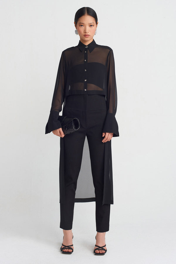 NU Back-Lengthened Chiffon Shirt Black