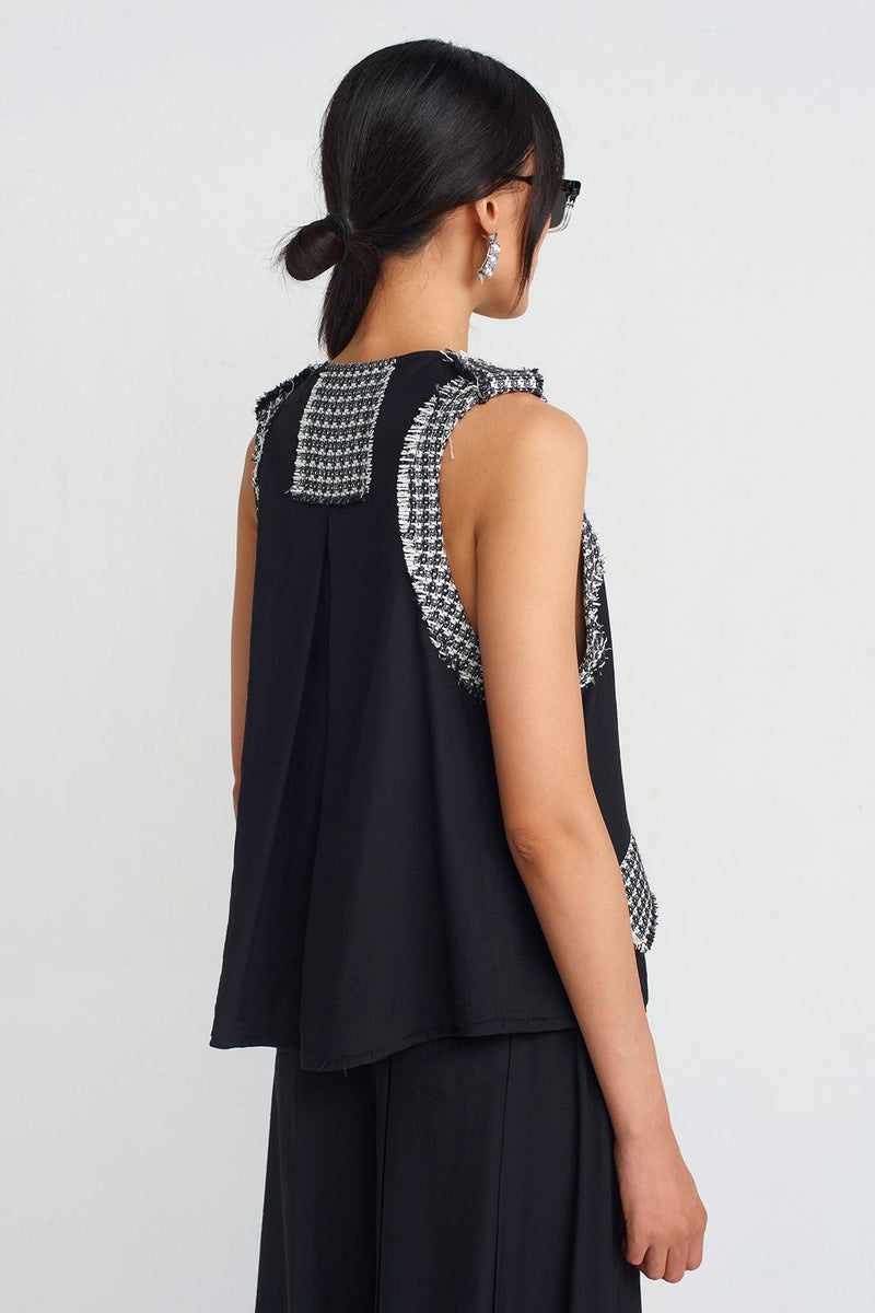 NU Tweed Detailed Blouse Black/White