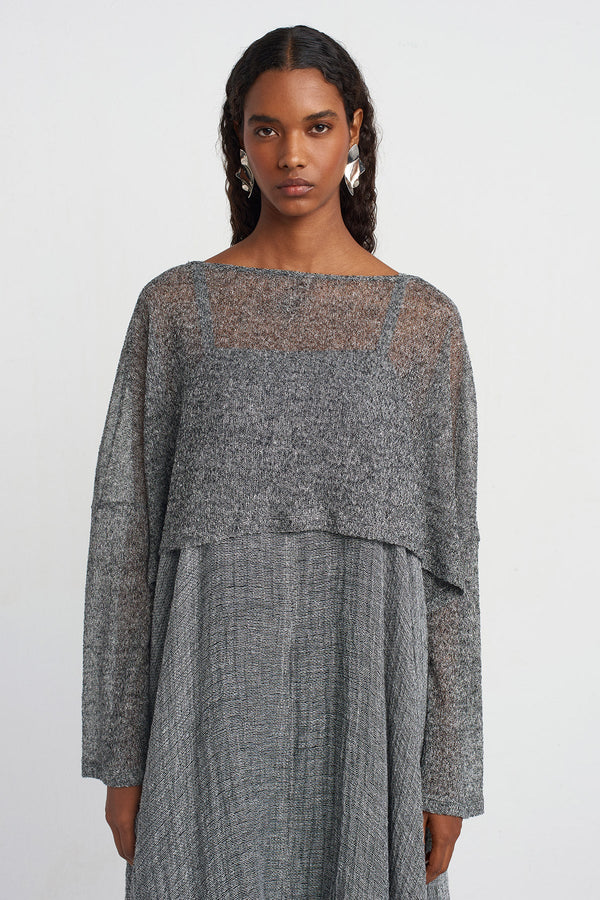 NU Crop Thin Knit Blouse Grey