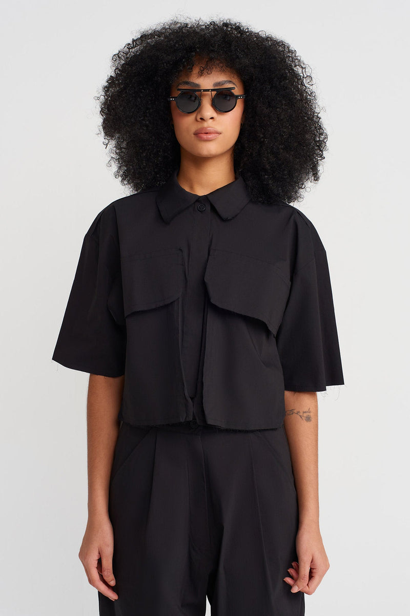 NU Cropped Poplin Shirt Black