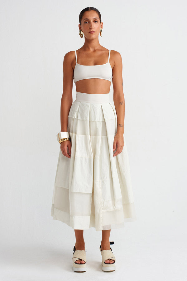 Nu Organza And Taffeta Striped Jersey Skirt Ecru
