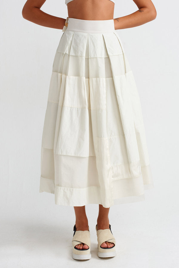 Nu Organza And Taffeta Striped Jersey Skirt Ecru