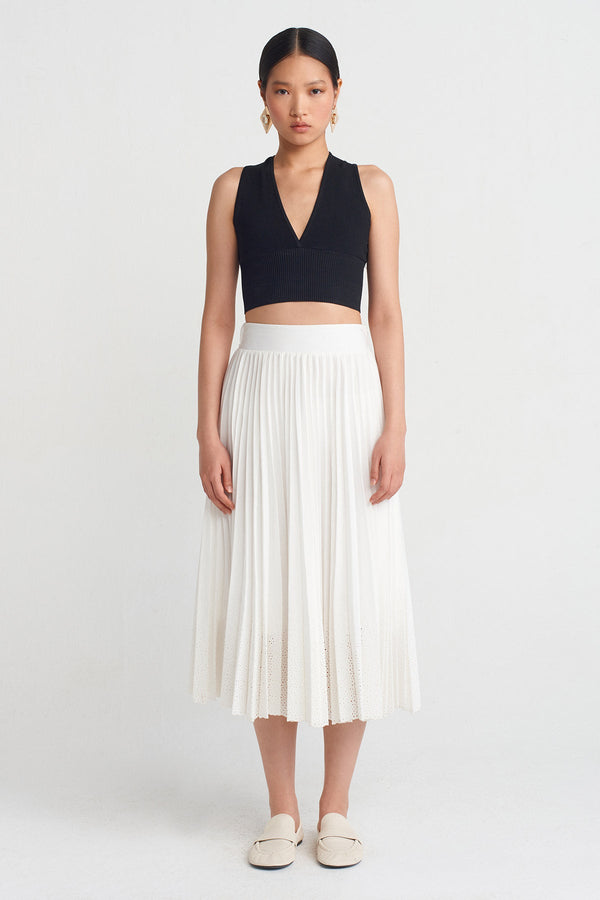 NU Pleated Lace Skirt Off White
