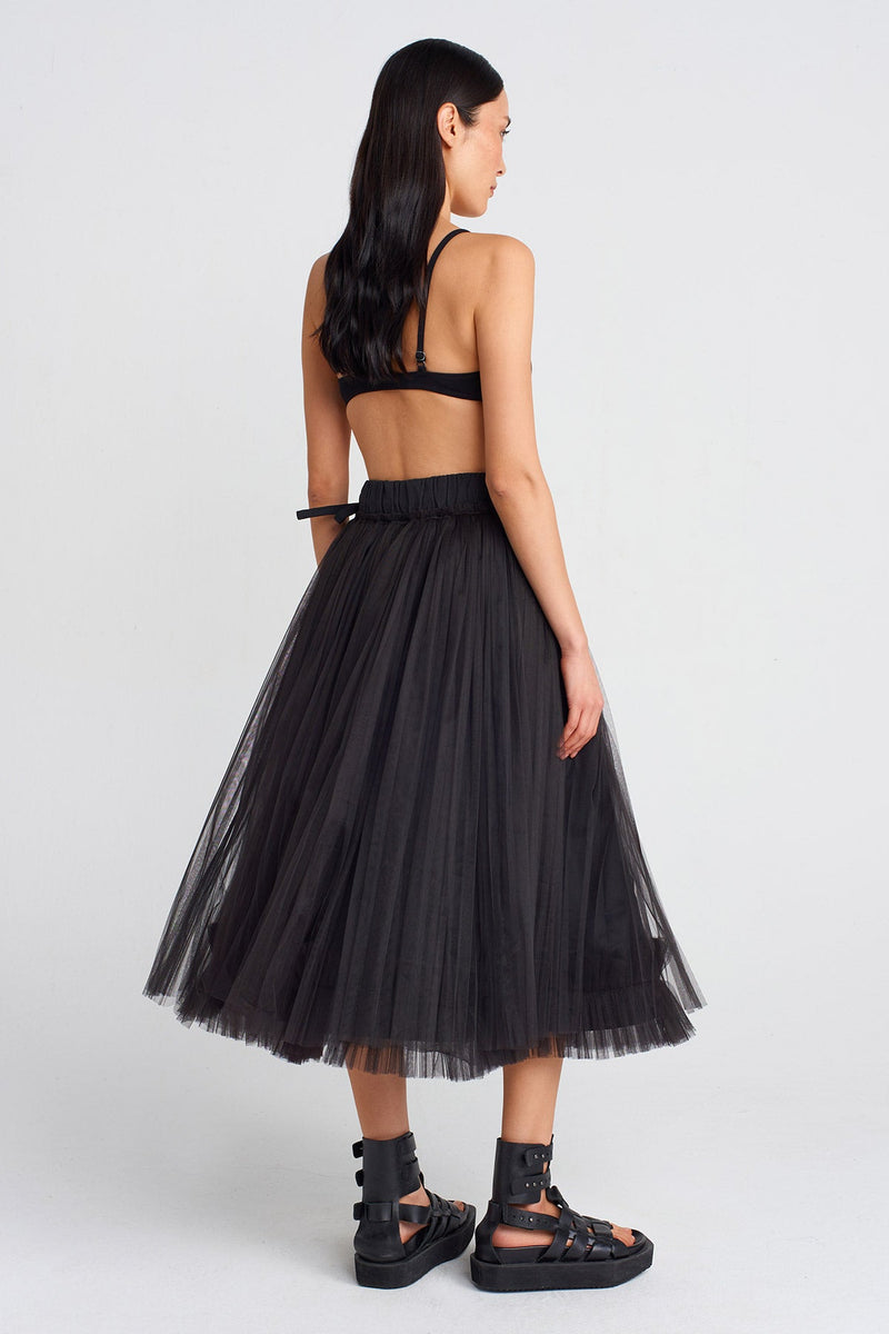 NU Puffy Tulle Midi Skirt Black