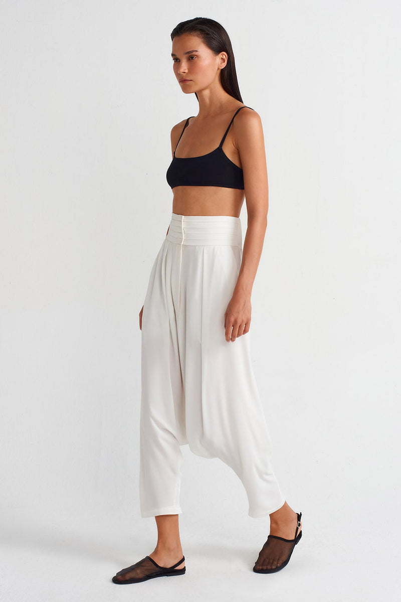 NU High-Waisted Elegant Chiffon Harem Pants Off White