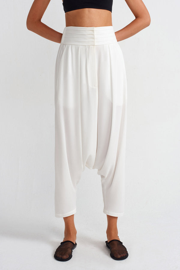 NU High-Waisted Elegant Chiffon Harem Pants Off White