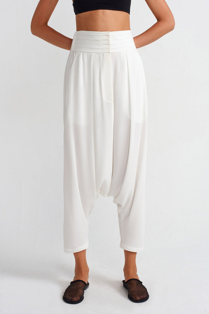 NU High-Waisted Elegant Chiffon Harem Pants Off White