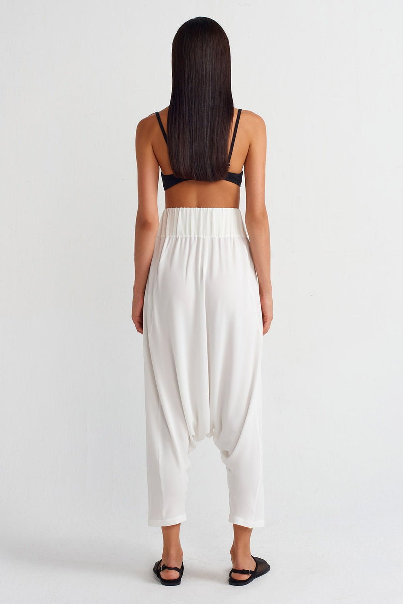 NU High-Waisted Elegant Chiffon Harem Pants Off White