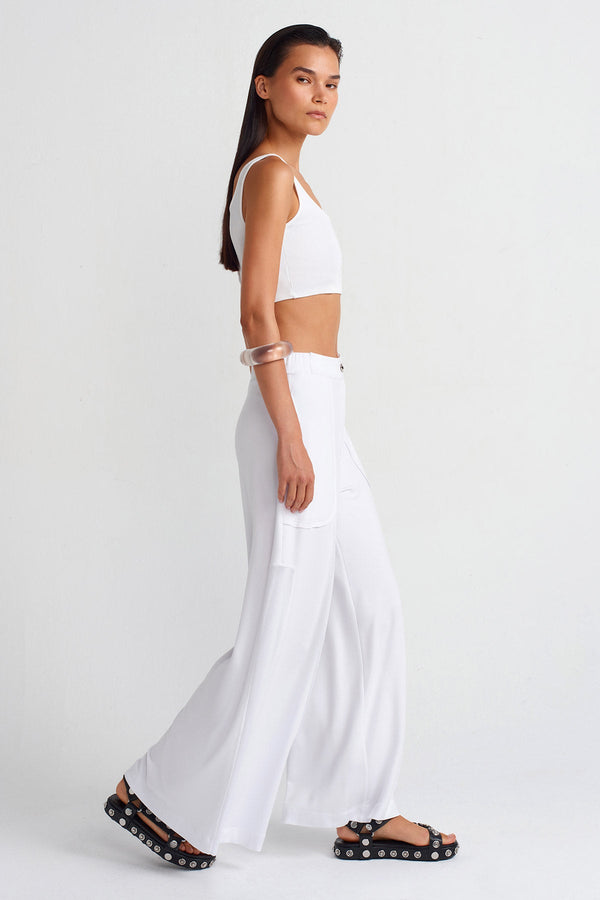 NU Metal Button Relaxed Trousers Off White